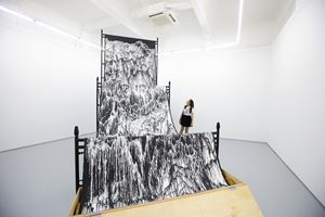 Yeoh Choo Kuan, 'Streaming Mountain' (2018). Acrylic & structuring paste on linen. 2000 x 200 cm. Art After Dark x Singapore Art Week 2019, Gillman Barracks, Singapore (25 January 2019). Courtesy National Arts Council.